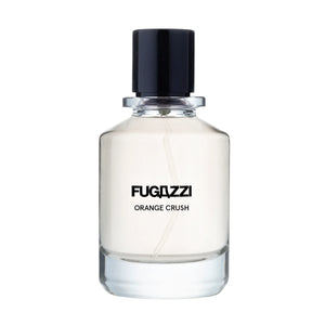 Fugazzi - Orange Crush Extrait Parfumflakon mit schwarzem Verschluss und transparentem Glas auf weißem Hintergrund