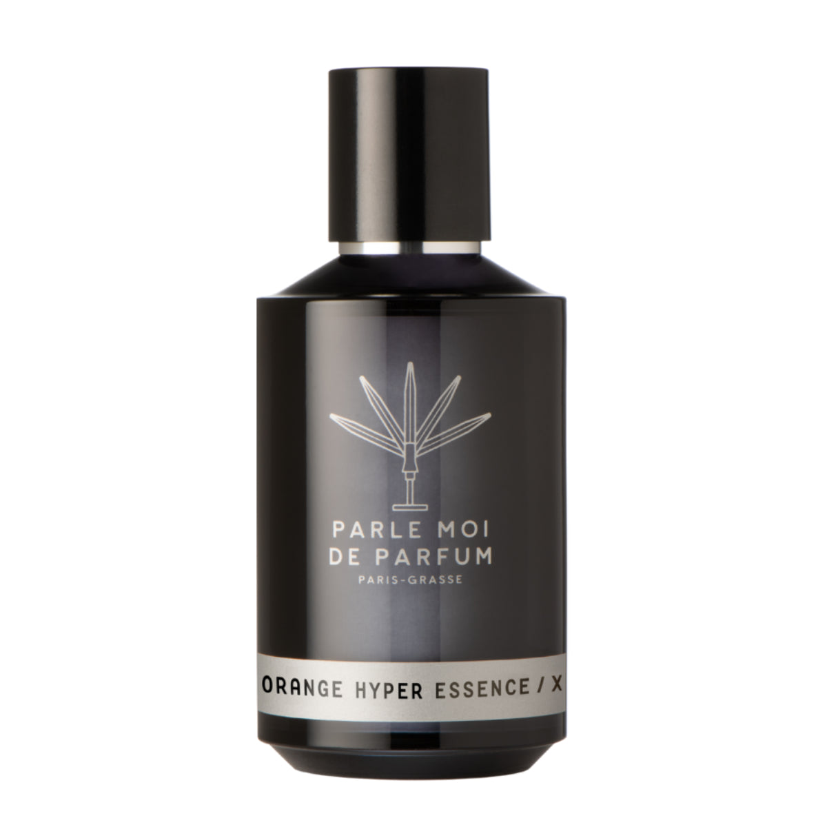 Parle Moi de Parfum - Orange Hyper Essence / X schwarzer Flakon mit schlichtem silbernem Etikett vor weißem Hintergrund
