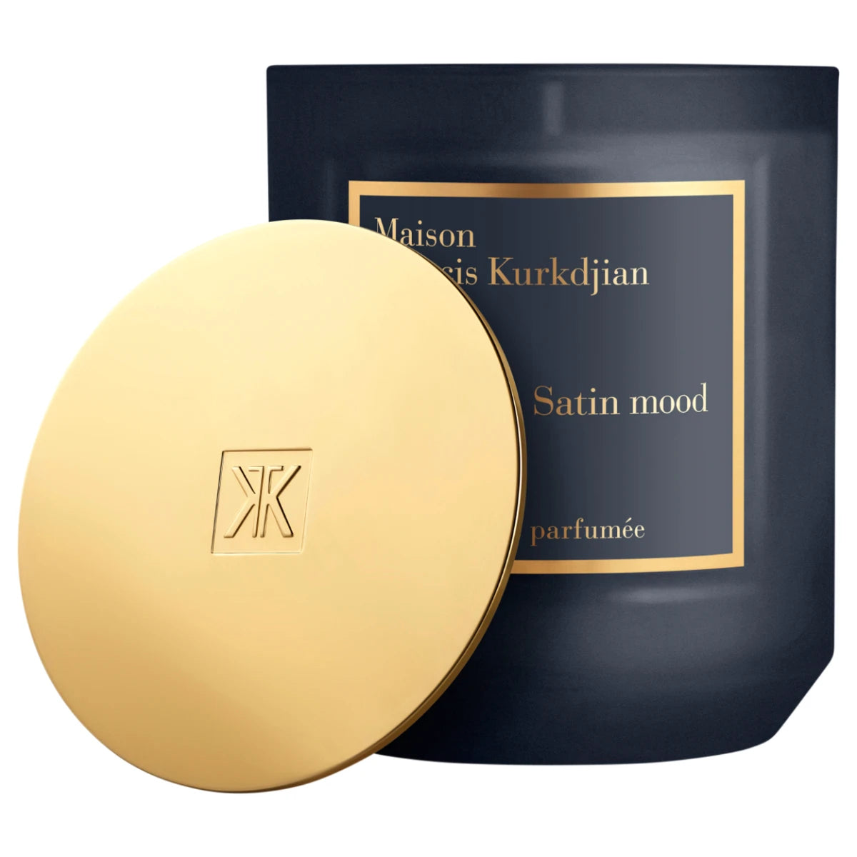 Maison Francis Kurkdjian Paris - Oud Satin Mood - Duftkerze in mattschwarzem Glas mit goldfarbenem Deckel elegant präsentiert