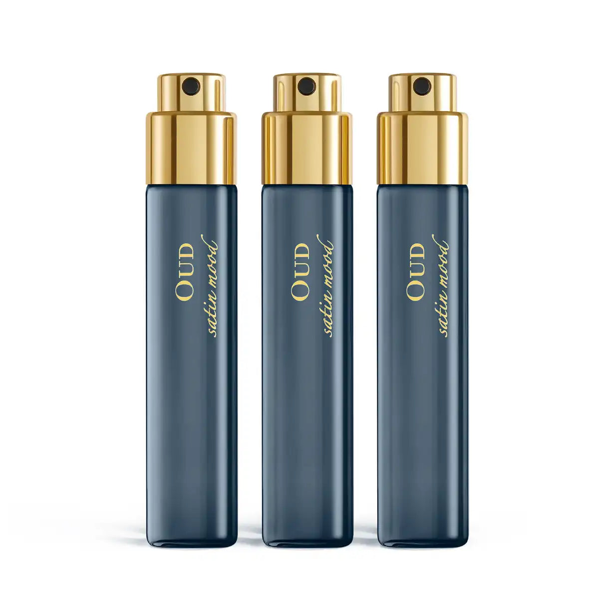 Maison Francis Kurkdjian Paris - Oud Satin Mood - Refill mit drei eleganten 11-ml-Zerstäubern in dunklem Blau und Gold