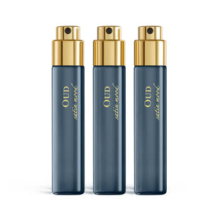 Maison Francis Kurkdjian Paris - Oud Satin Mood - Refill mit drei eleganten 11-ml-Zerstäubern in dunklem Blau und Gold