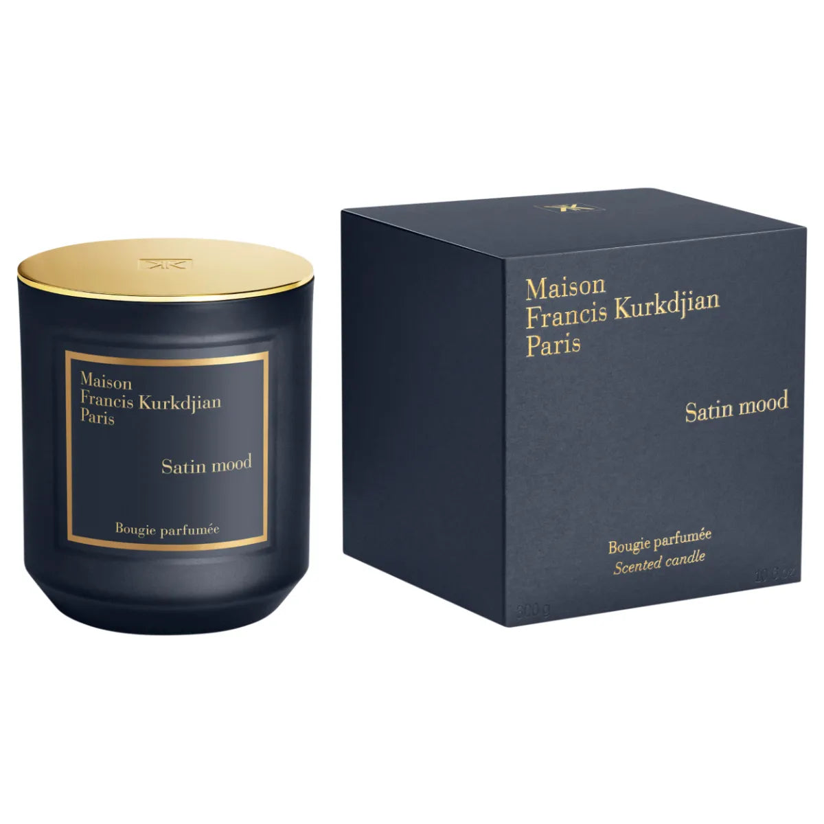 Maison Francis Kurkdjian Paris - Oud Satin Mood - Duftkerze im dunklen Glas mit goldfarbenem Deckel und passender Verpackung