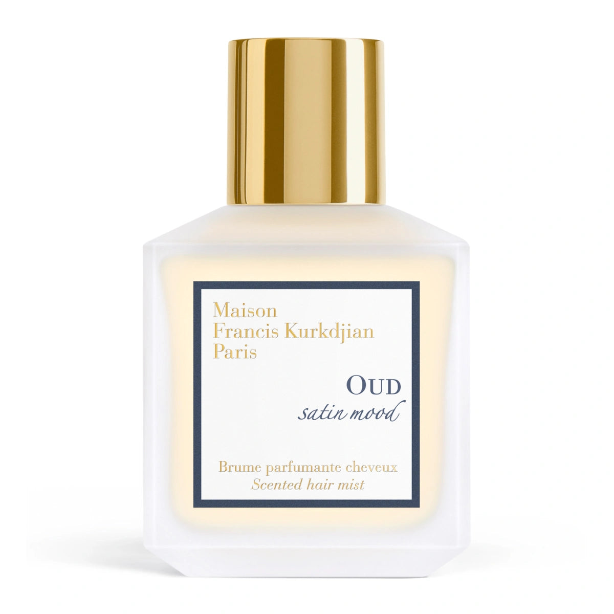 Maison Francis Kurkdjian Paris - Oud Satin Mood - Hair Mist in weißem Flakon mit goldenem Verschluss und blauem Schriftfeld