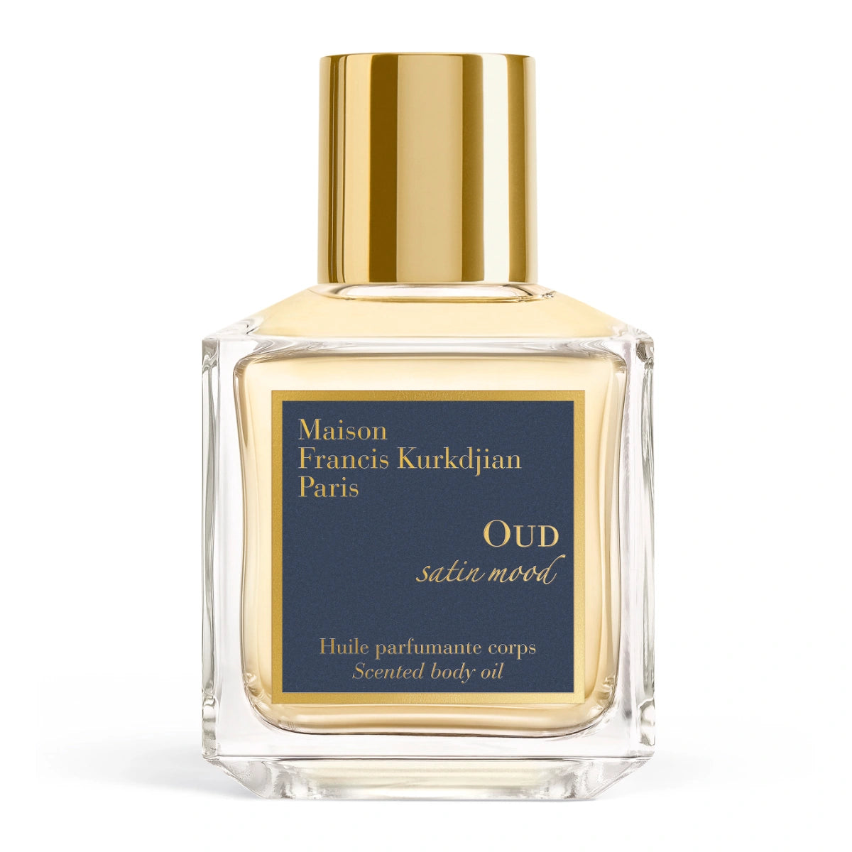 Maison Francis Kurkdjian Paris - Oud Satin Mood - Body Oil in klarem Flakon mit goldenem Verschluss und blauem Etikett