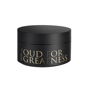 Initio - Oud for Greatness - Body Cream schwarze Cremedose mit goldener Schrift vor weißem Hintergrund
