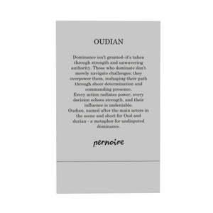 Pernoire - Odus Collection - Oudian Textbeschreibung zur Dominanz und Kraft auf schlichtem grauem Hintergrund