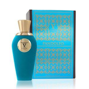 V Canto - Pandolfo Parfumflakon in samtigem Türkis mit goldfarbenem Verschluss und dekorativer Geschenkbox mit Musterung
