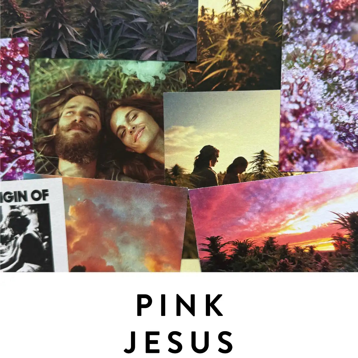 19-69 - Pink Jesus Collage von Natur- und Portraitaufnahmen mit Sonnenuntergang und Pflanzen in sanften Farbtönen