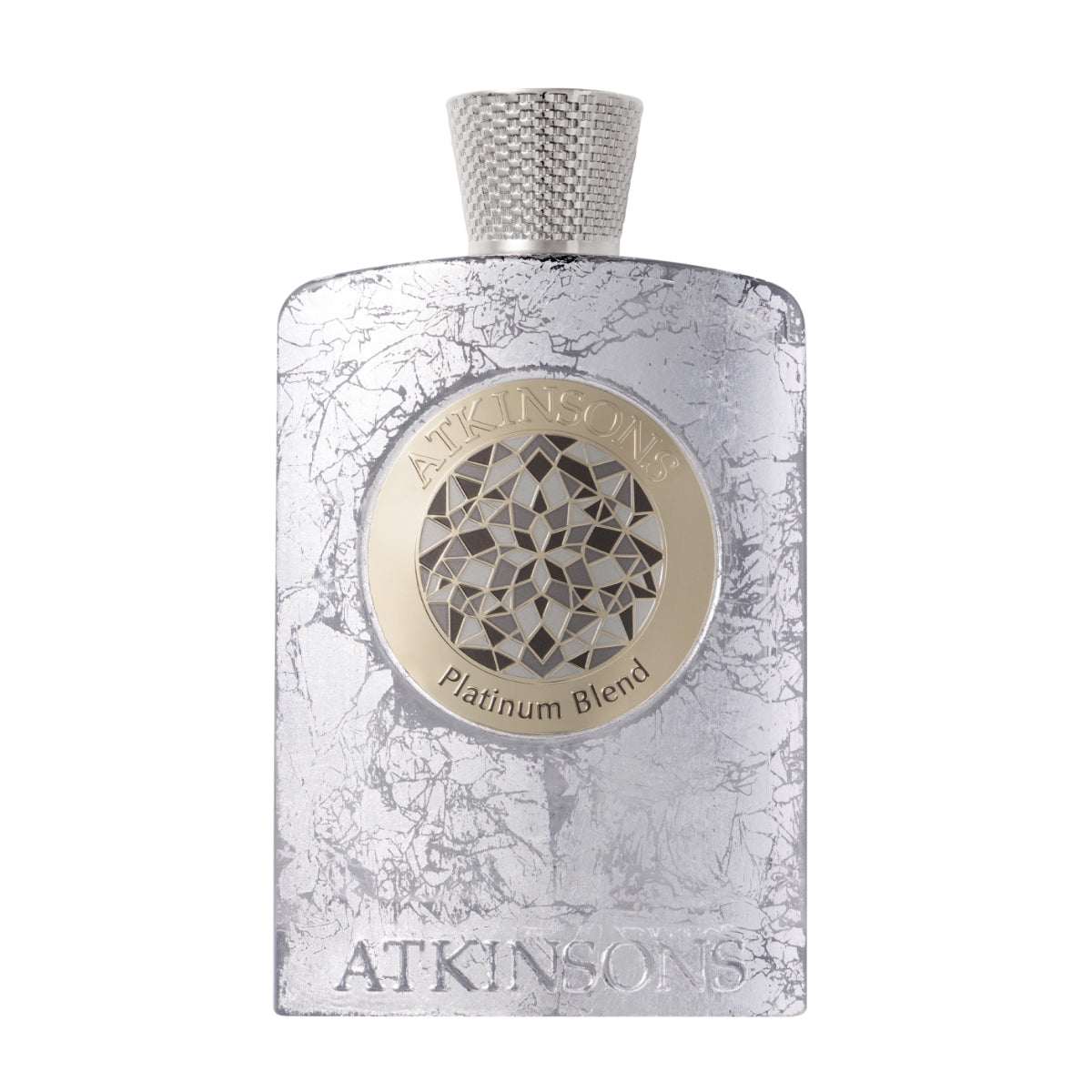 Atkinsons 1799 - Platinum Blend Parfumflakon in silberner Marmoroptik mit goldverziertem Emblem und strukturierter Kappe