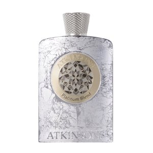 Atkinsons 1799 - Platinum Blend Parfumflakon in silberner Marmoroptik mit goldverziertem Emblem und strukturierter Kappe