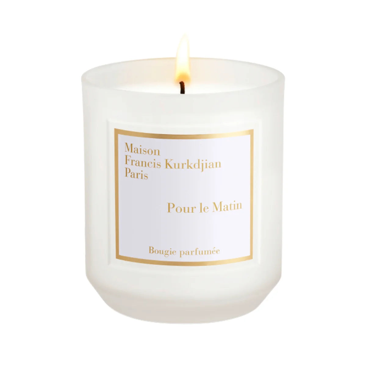 Maison Francis Kurkdjian Paris - Pour le Matin - Duftkerze in weißem Glasgefäß mit sanft brennender Flamme