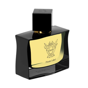 Jovoy - Private Label Flakon mit schwarzem Gehäuse und goldfarbenem Etikett, klassisch und kraftvoll gestaltet
