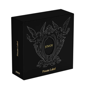 Jovoy - Private Label edle schwarze Verpackung mit filigranem Engelmotiv und goldfarbenem Schriftzug elegant gestaltet