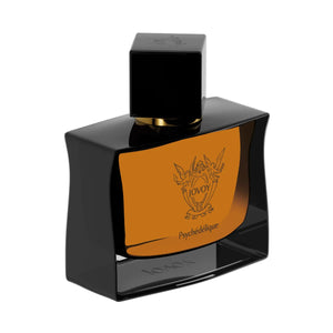Jovoy - Psychédélique Parfumflakon mit schwarzem Glas und bernsteinfarbenem Label, elegant und minimalistisch gestaltet