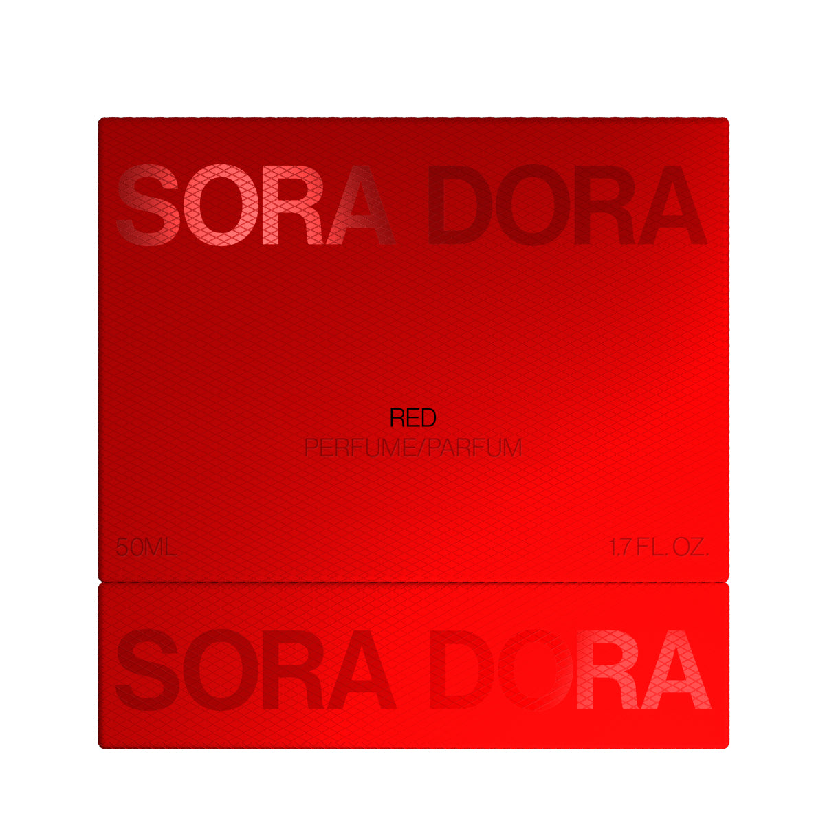 Sora Dora - Red in markant-rotem Packaging mit stilvoller Typografie und eleganter, exklusiver Parfümpräsentation