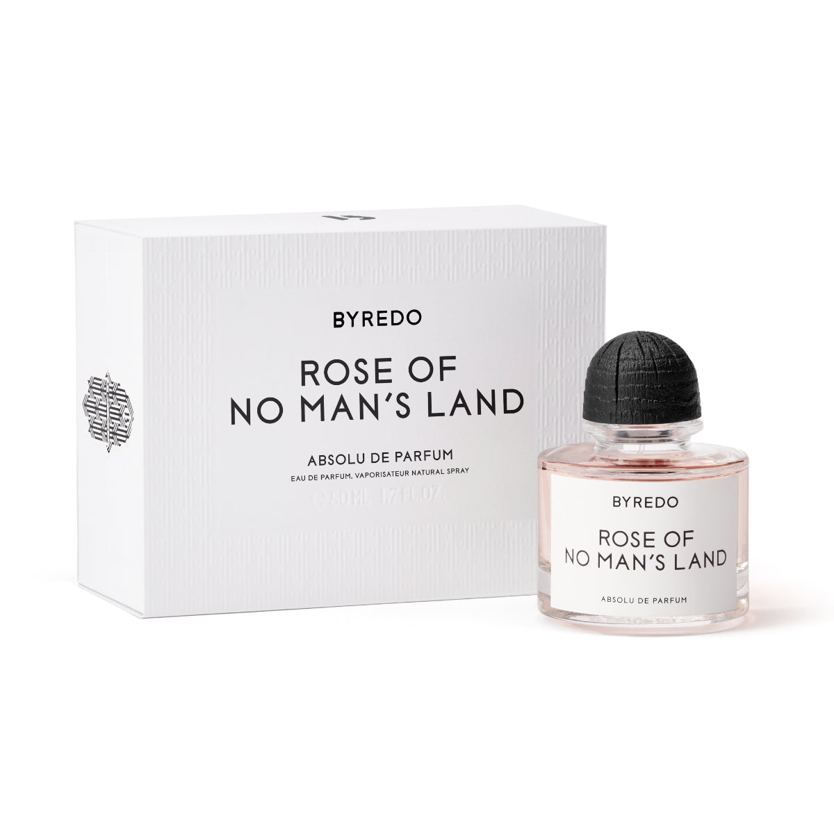 Byredo - Rose of no Man's Land - Absolu de Parfum mit elegantem Flakon und weißer Verpackung vor weißem Hintergrund