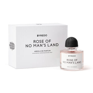 Byredo - Rose of no Man's Land - Absolu de Parfum mit elegantem Flakon und weißer Verpackung vor weißem Hintergrund