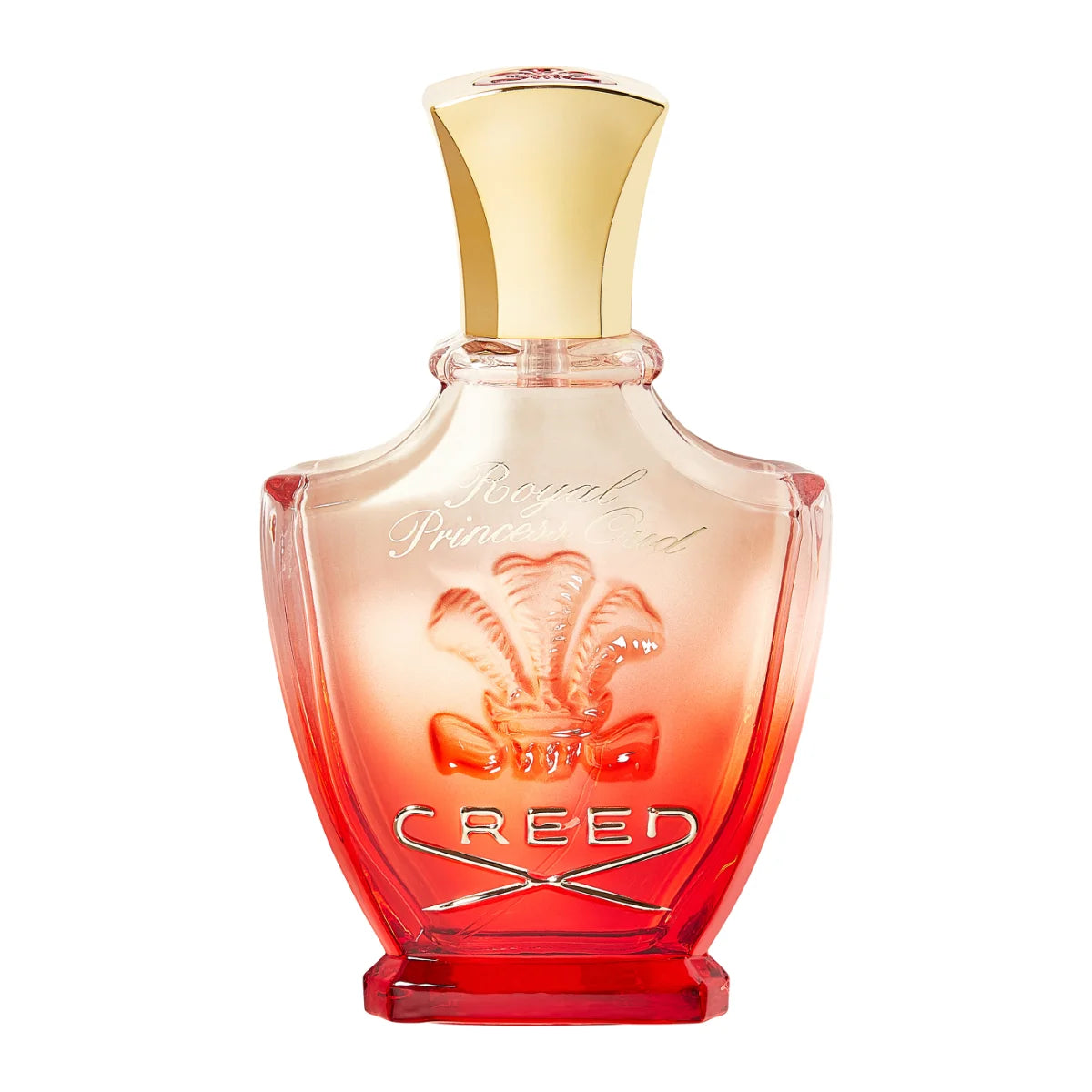Creed - Royal Princess Oud eleganter Flakon mit goldfarbenem Verschluss und rotem Farbverlauf vor weißem Hintergrund