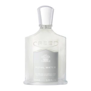 Creed - Royal Water Parfumflakon in schlichtem, transparentem Design mit silbernem Verschluss und Logo auf klarer Glasflasche