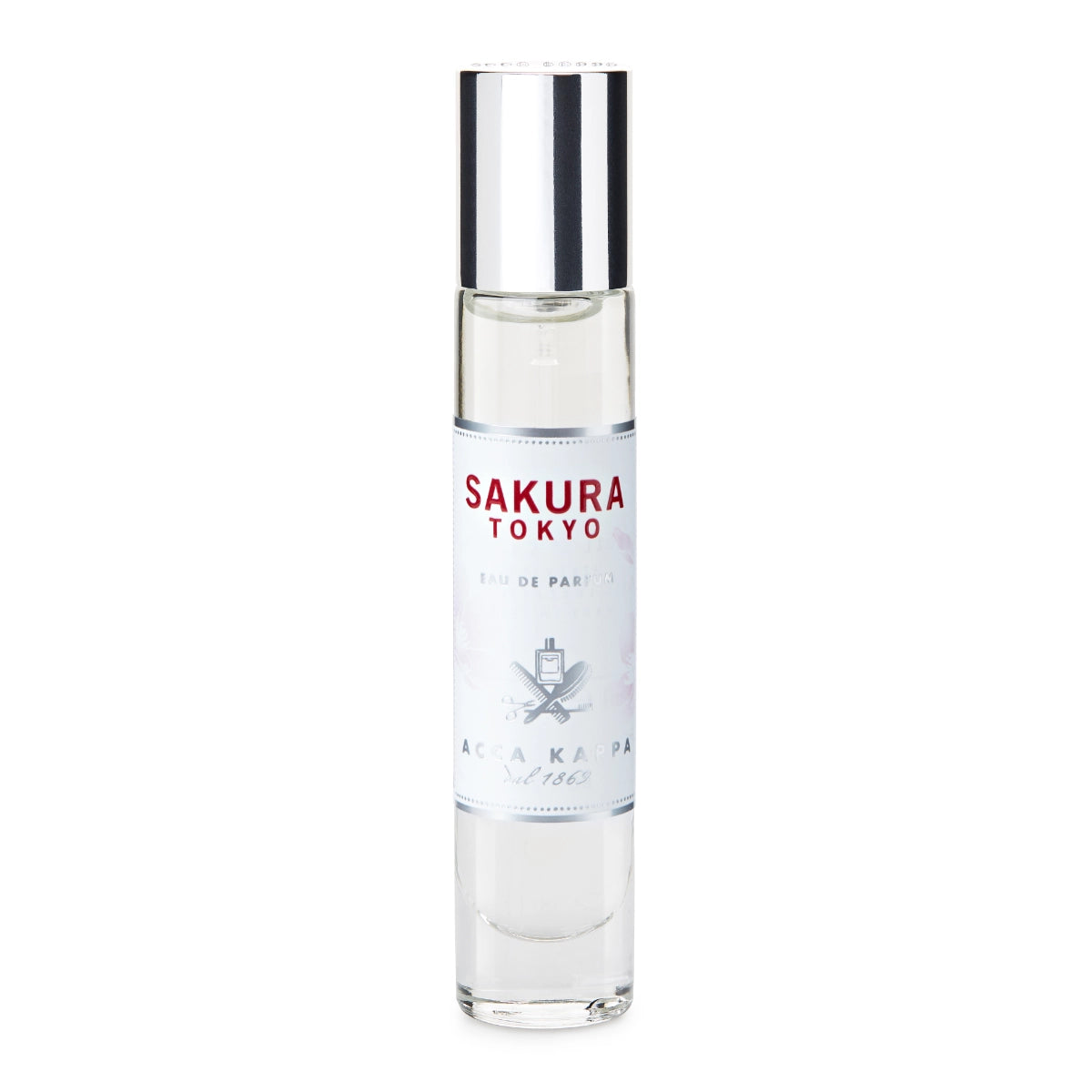 Acca Kappa - Sakura Tokyo Parfum-Flakon mit klarem Glas und silbernem Verschluss vor weißem Hintergrund