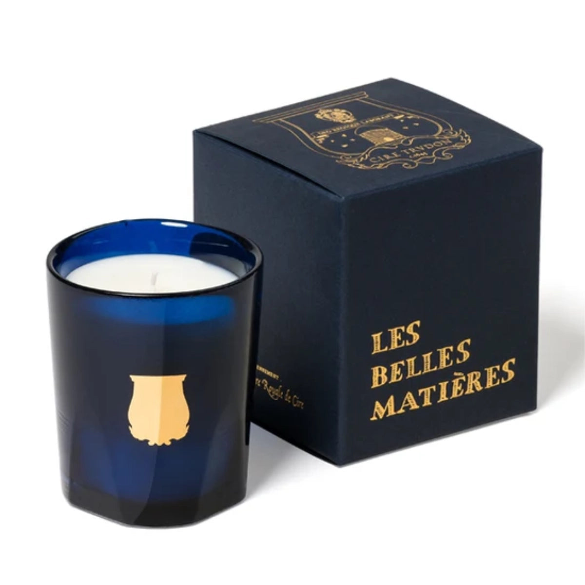 Trudon - Les Belles Matières - Salta - Duftkerze in blauem Glas mit goldenem Emblem und elegantem schwarzem Karton
