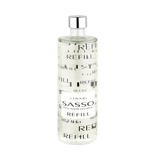LINARI - Graphic Line - Sasso - Diffusor Refill klare Nachfüllflasche mit schwarzer Schrift und silbernem Verschluss