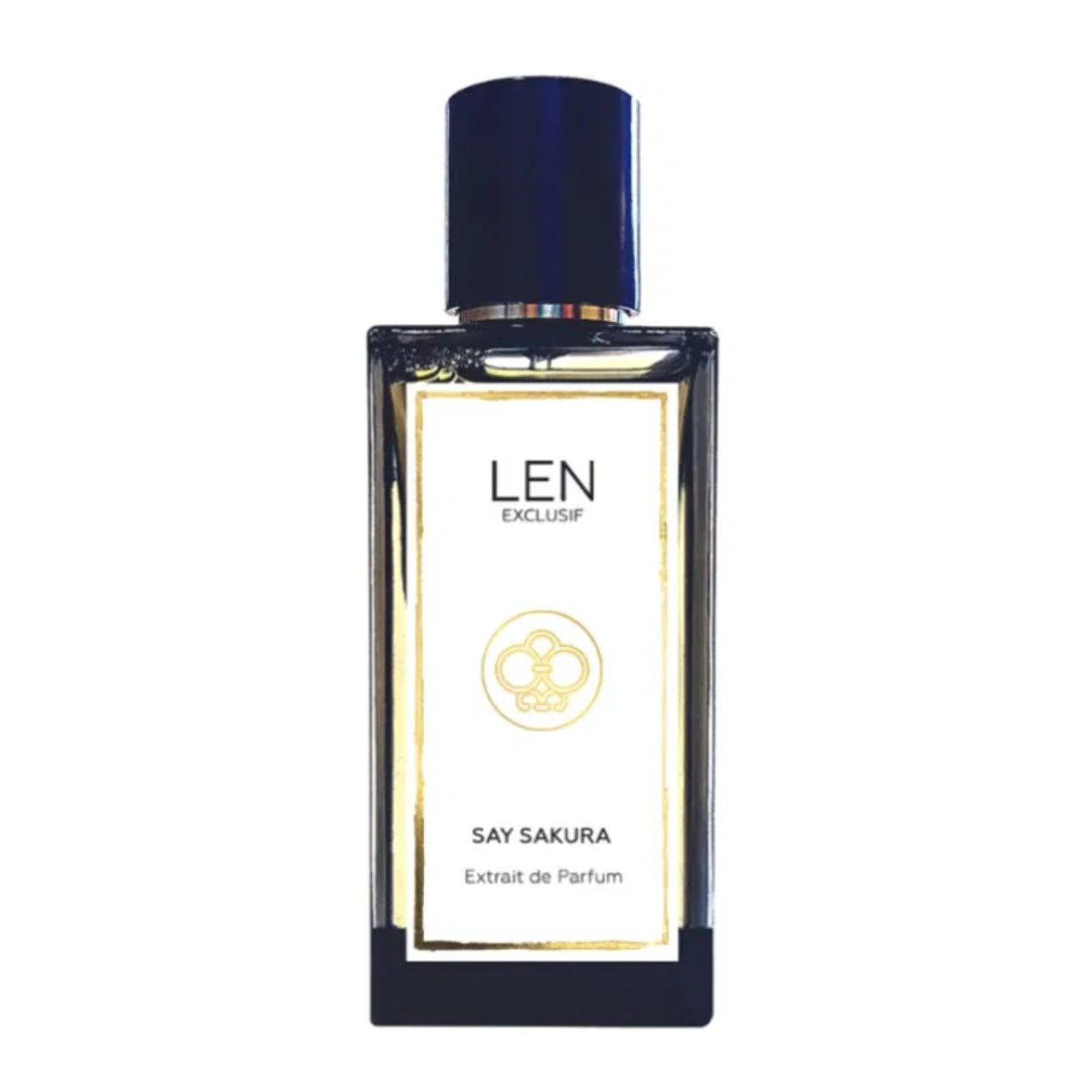 LEN - Say Sakura Parfumflakon mit klarem Glas, goldener Umrahmung und schlichtem, elegantem Verschlussdesign