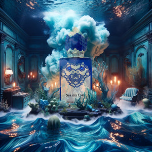 Stéphane Humbert Lucas 777 - Sea my Love Flakon im mystischen Unterwasser-Interieur mit leuchtenden Blau- und Goldakzenten