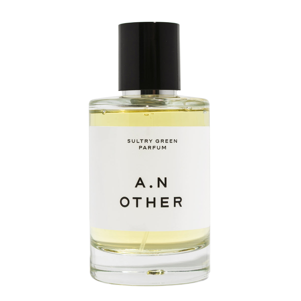 A.N. OTHER - Sultry Green Parfumflakon mit klarem Glas und schwarzem Verschluss vor weißem Hintergrund