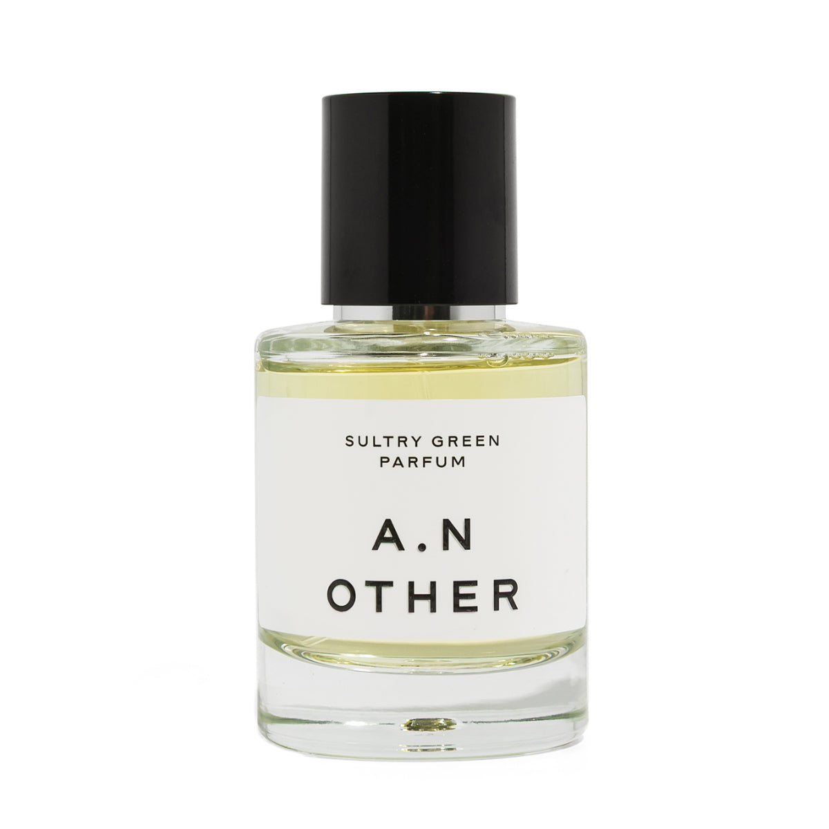 A.N. OTHER - Sultry Green Parfumflakon mit klaren Linien und schlichtem Etikett vor weißem Hintergrund