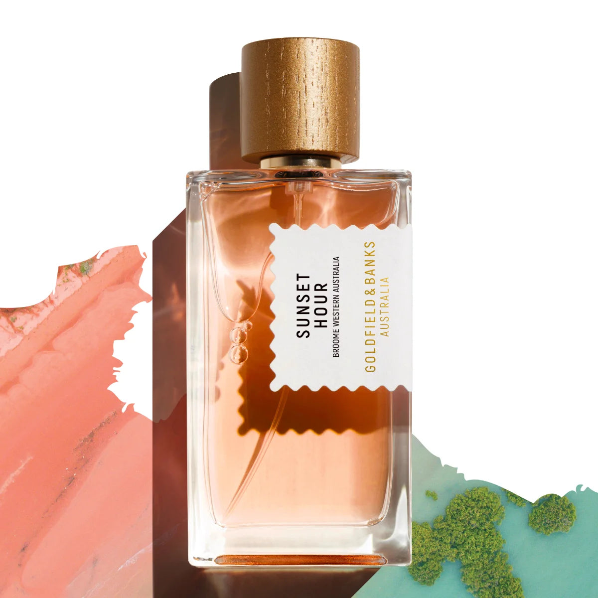 Goldfield & Banks - Native Collection - Sunset Hour Parfumflakon mit holzfarbenem Verschluss und bernsteinfarbener Flüssigkeit