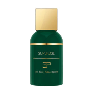 Les Eaux Primordiales - Superose Parfumflakon in tiefgrün mit goldenem Deckel und filigranem Schriftzug vor weißem Hintergrund