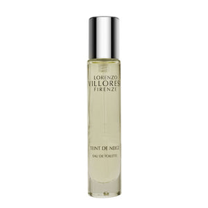 Lorenzo Villoresi Teint de Neige Eau de Toilette in tall clear bottle with silver cap on white background