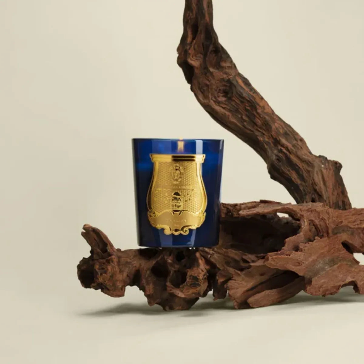 Trudon - Les Belles Matières - Tadine - Duftkerze im tiefblauen Glas mit goldenem Emblem und warmem Sandelholzduft