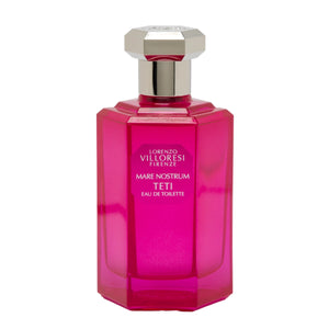 Lorenzo Villoresi - Mare Nostrum - Teti - Eau de Toilette Flakon in kräftigem Pink mit silbernem Verschluss vor weißem Hintergrund