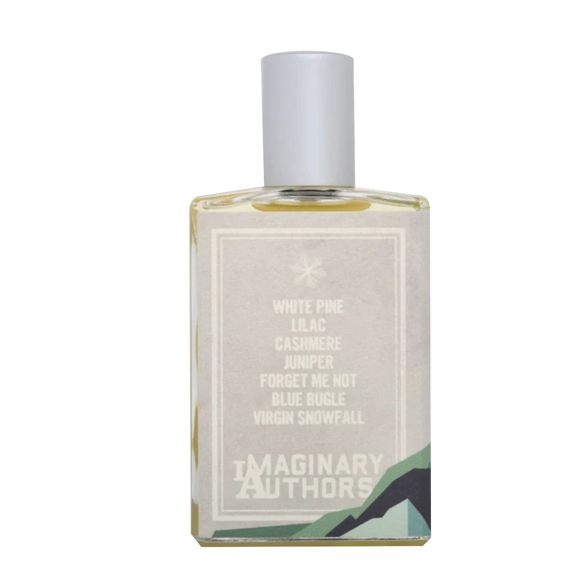 Imaginary Authors - The Language of Glaciers Parfumflakon mit minimalistischem Etikett und sanften Farbakzenten vor weißem Hintergrund