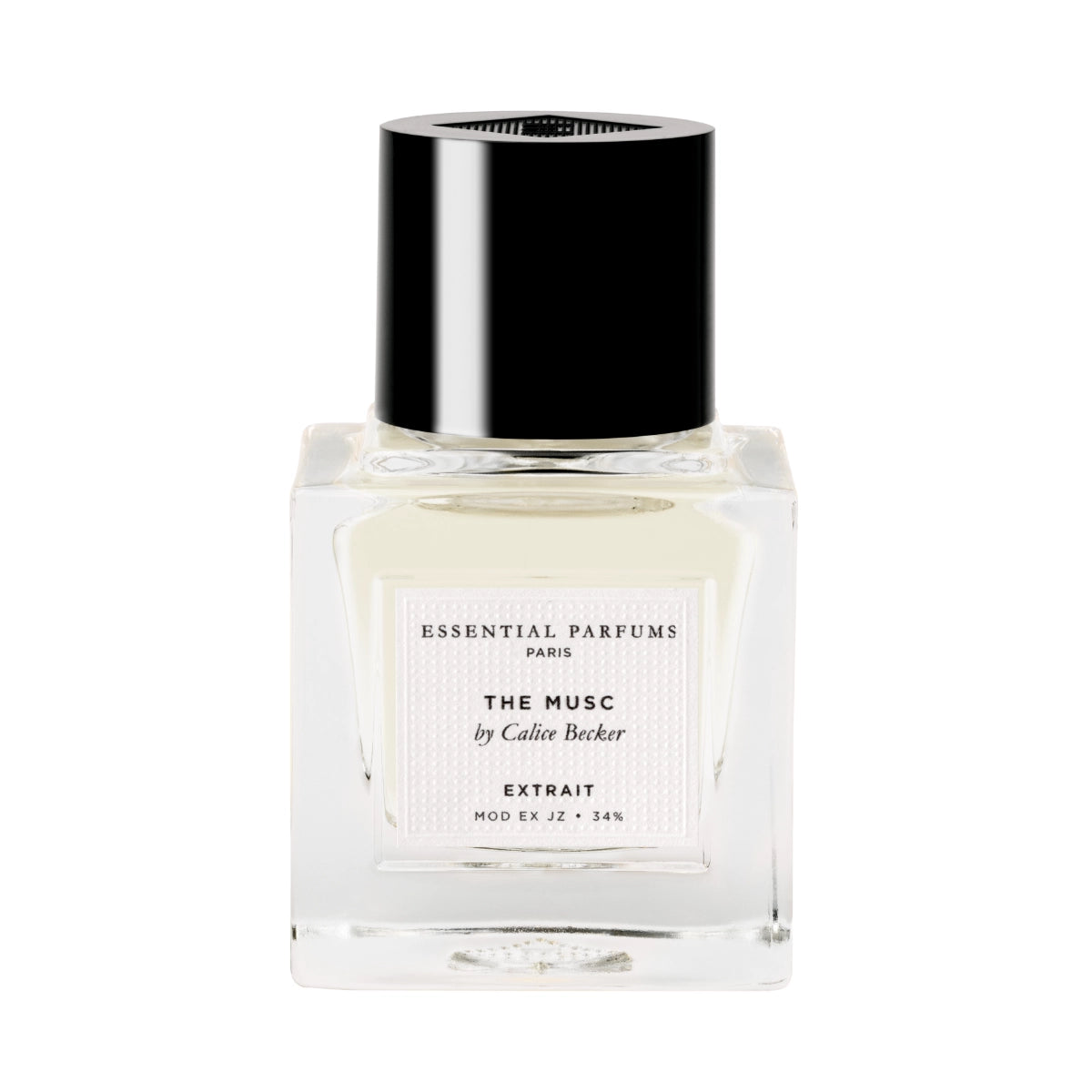 Essential Parfums - The Musc - Extrait de Parfum zeigt klaren Flakon mit schwarzem Deckel vor weißem Hintergrund