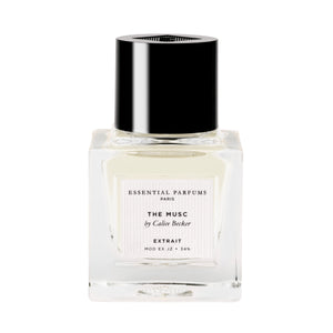 Essential Parfums - The Musc - Extrait de Parfum zeigt klaren Flakon mit schwarzem Deckel vor weißem Hintergrund