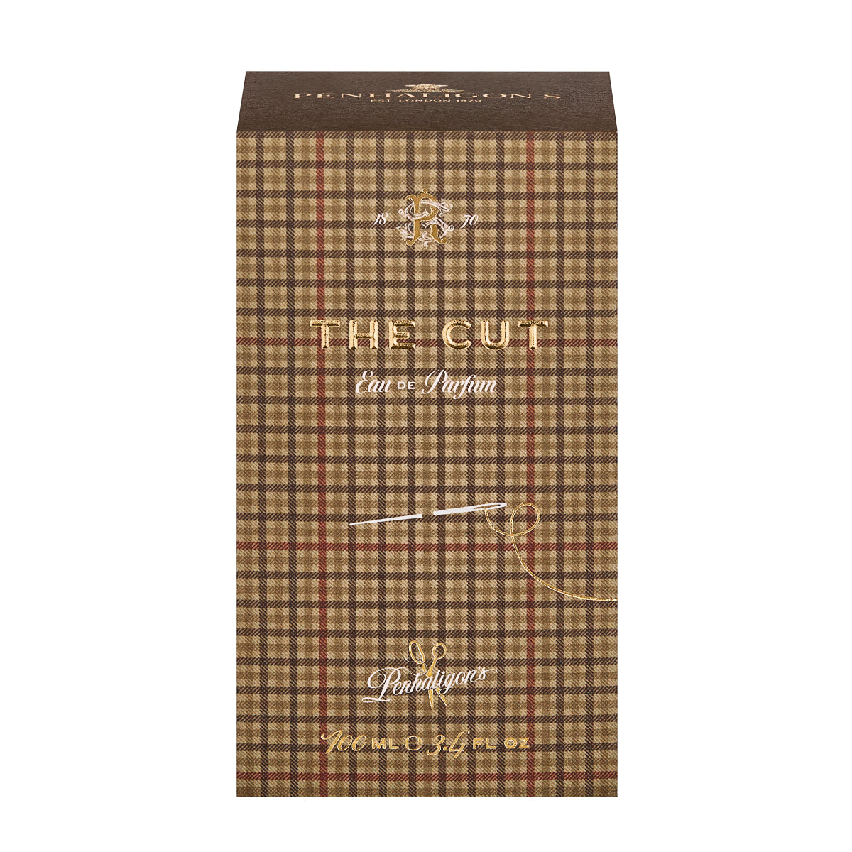 Penhaligon's - British Tales - The Cut Verpackung mit kariertem Muster und goldener Schrift vor weißem Hintergrund
