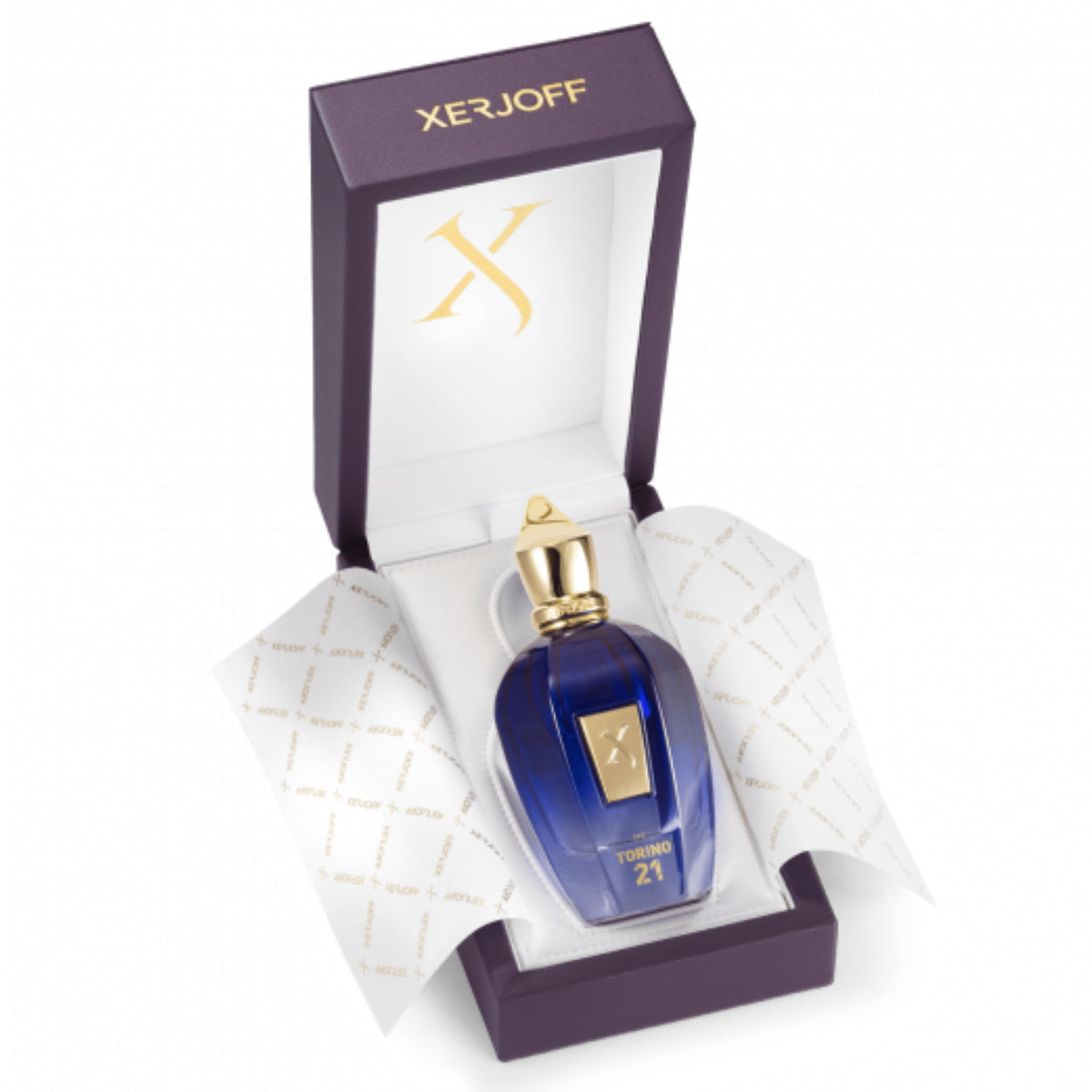 Xerjoff - Join The Club - Torino 21 Parfumflakon in edler blauer Gestaltung mit goldfarbenem Verschluss in Geschenkbox