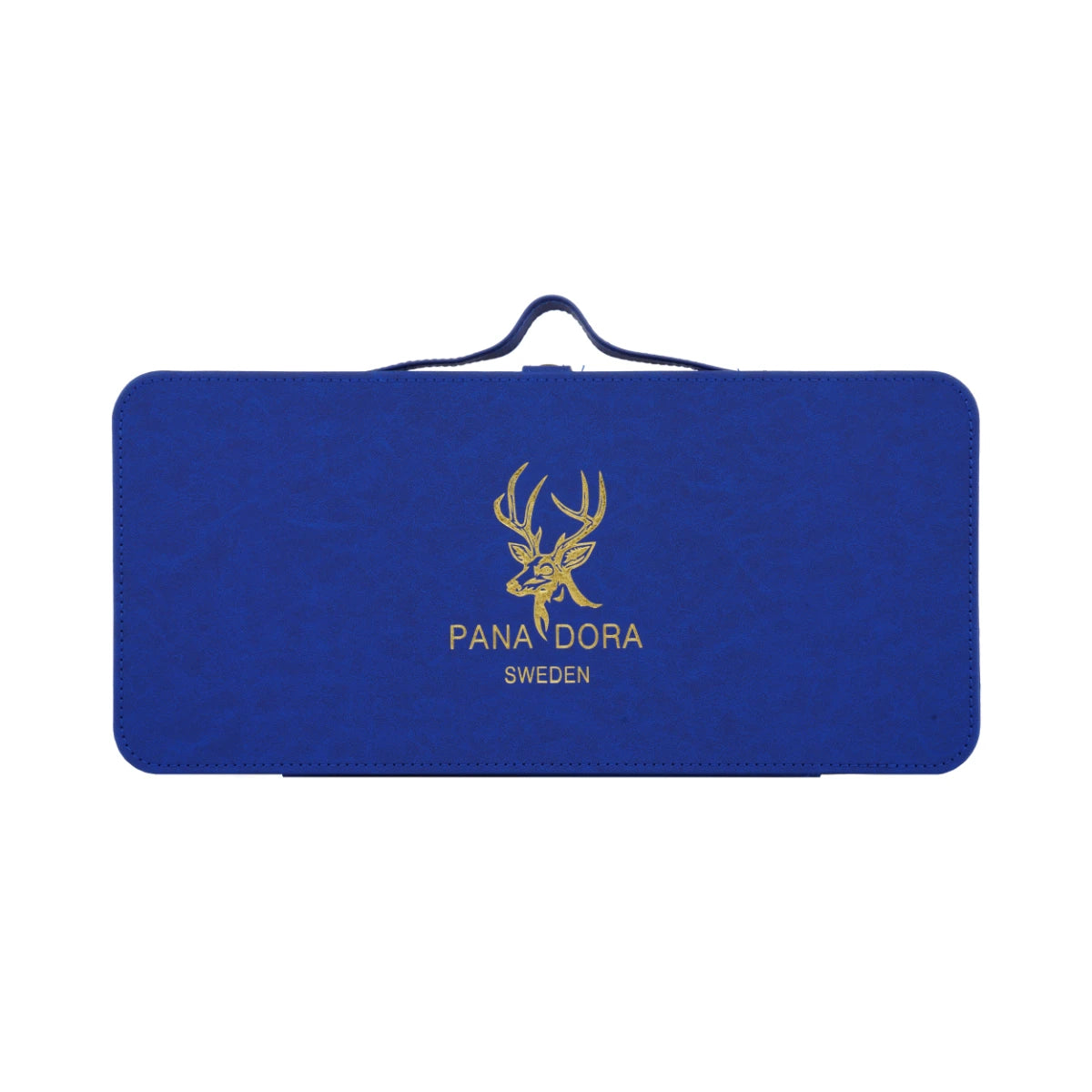 Pana Dora Sweden - Travel Set - Blue luxuriöses blaues Etui mit goldenem Hirschlogo und praktischem Tragegriff elegant gestaltet