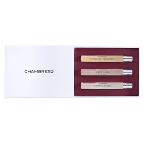 Chambre52 - Travel Set Miami mit drei 10-ml-Duftfläschchen Tobacco Memories, Soleil Tonka und Contre ta Peau in weißer Geschenkbox