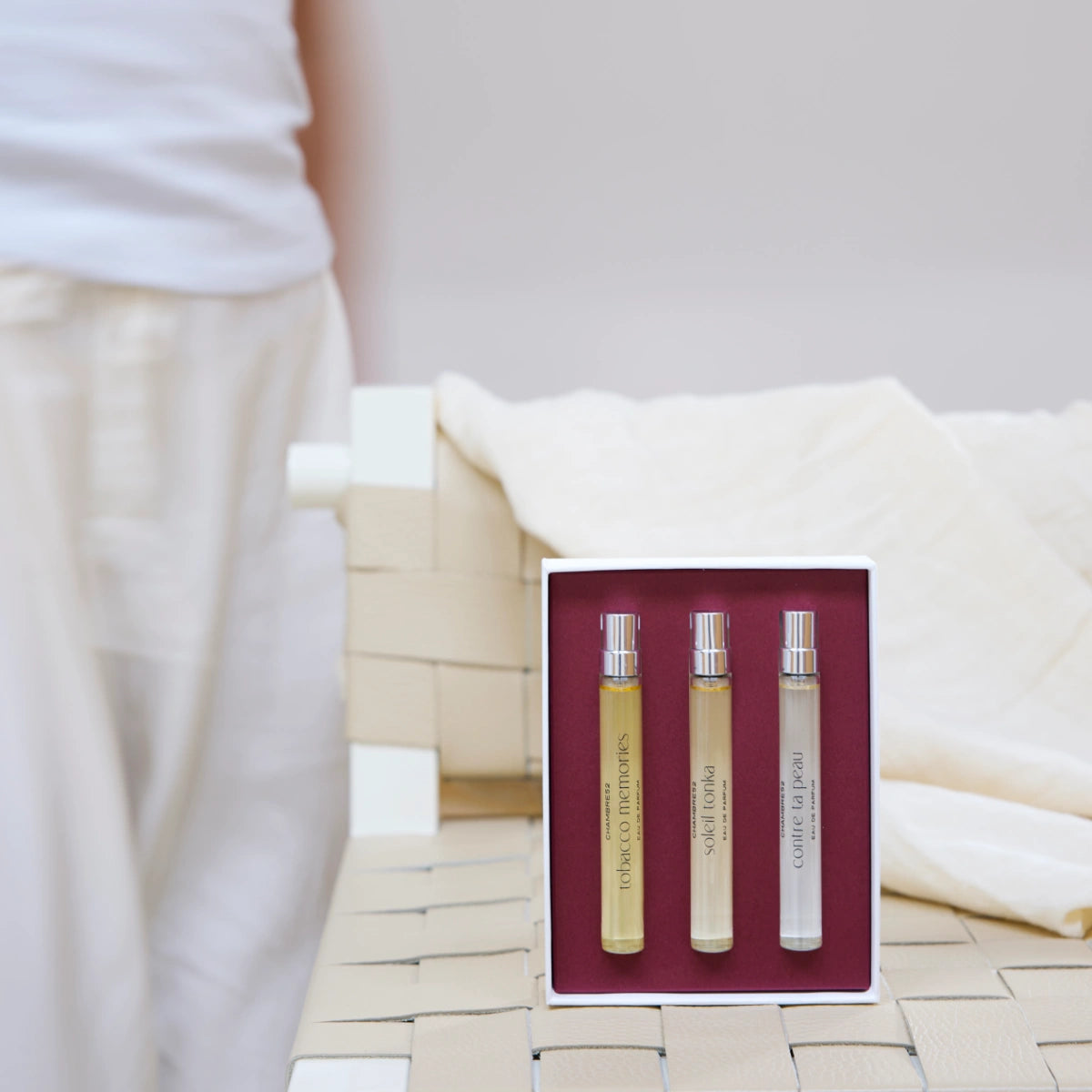 Chambre52 - Travel Set Miami mit drei 10-ml-Duftfläschchen Tobacco Memories Soleil Tonka Contre ta Peau in edler Box