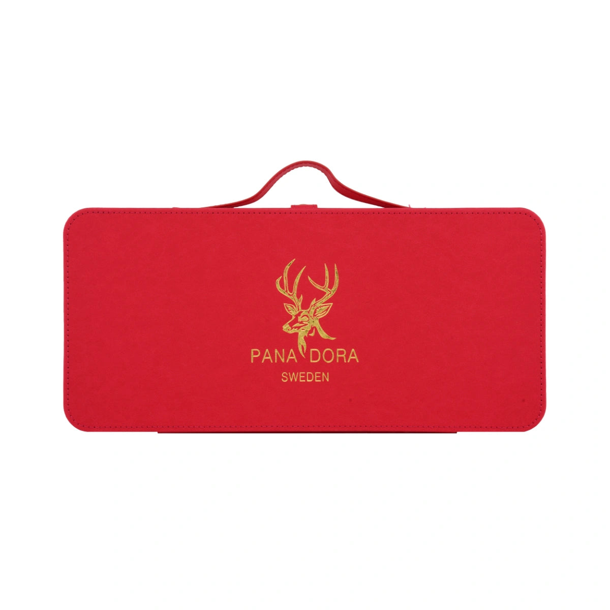 Pana Dora Sweden - Travel Set - Red elegantes rotes Etui mit goldenem Hirschlogo und handlicher Trageschlaufe