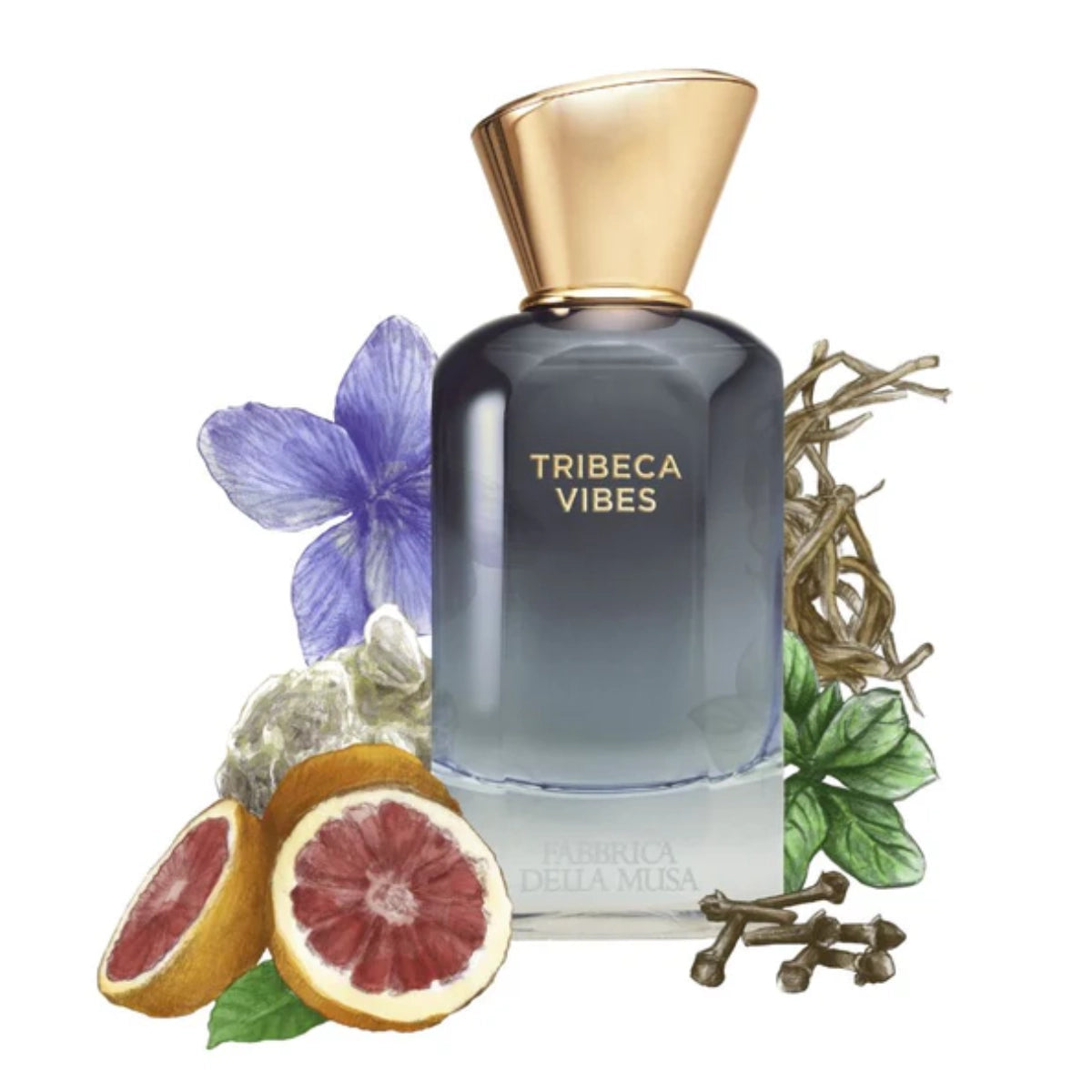 Fabbrica della Musa - Tribeca Vibes Parfumflakon mit elegantem Farbverlauf von Dunkelgrau zu Transparent und goldenem Verschluss