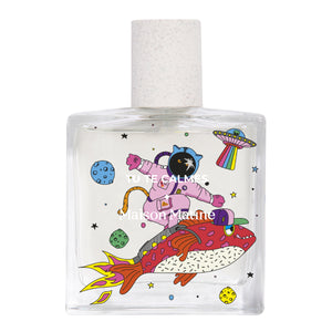 Maison Matine - Tu te Calmes Parfumflakon mit bunter Illustrationen von Astronaut und Weltraumfisch auf klarem Glas