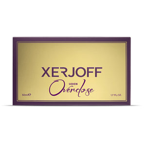 Xerjoff - Shooting Stars - Uden Overdose elegante Verpackung in Gold mit lila Rahmen und klarer Typografie auf weißem Hintergrund