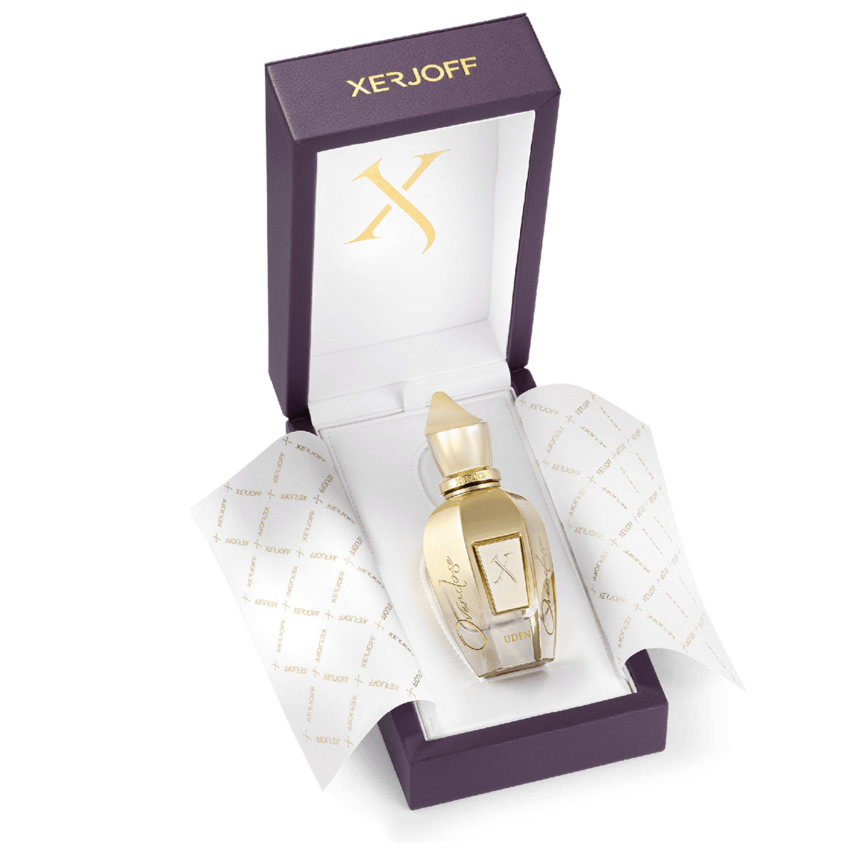 Xerjoff - Shooting Stars - Uden Overdose exklusiver goldener Flakon in edler dunkelvioletter Geschenkbox mit Logo innen