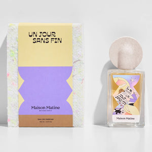 Maison Matine - Night Fever Collection - Un Jour sans Fin mit pastellfarbener Illustration und rundem, beigem Verschluss