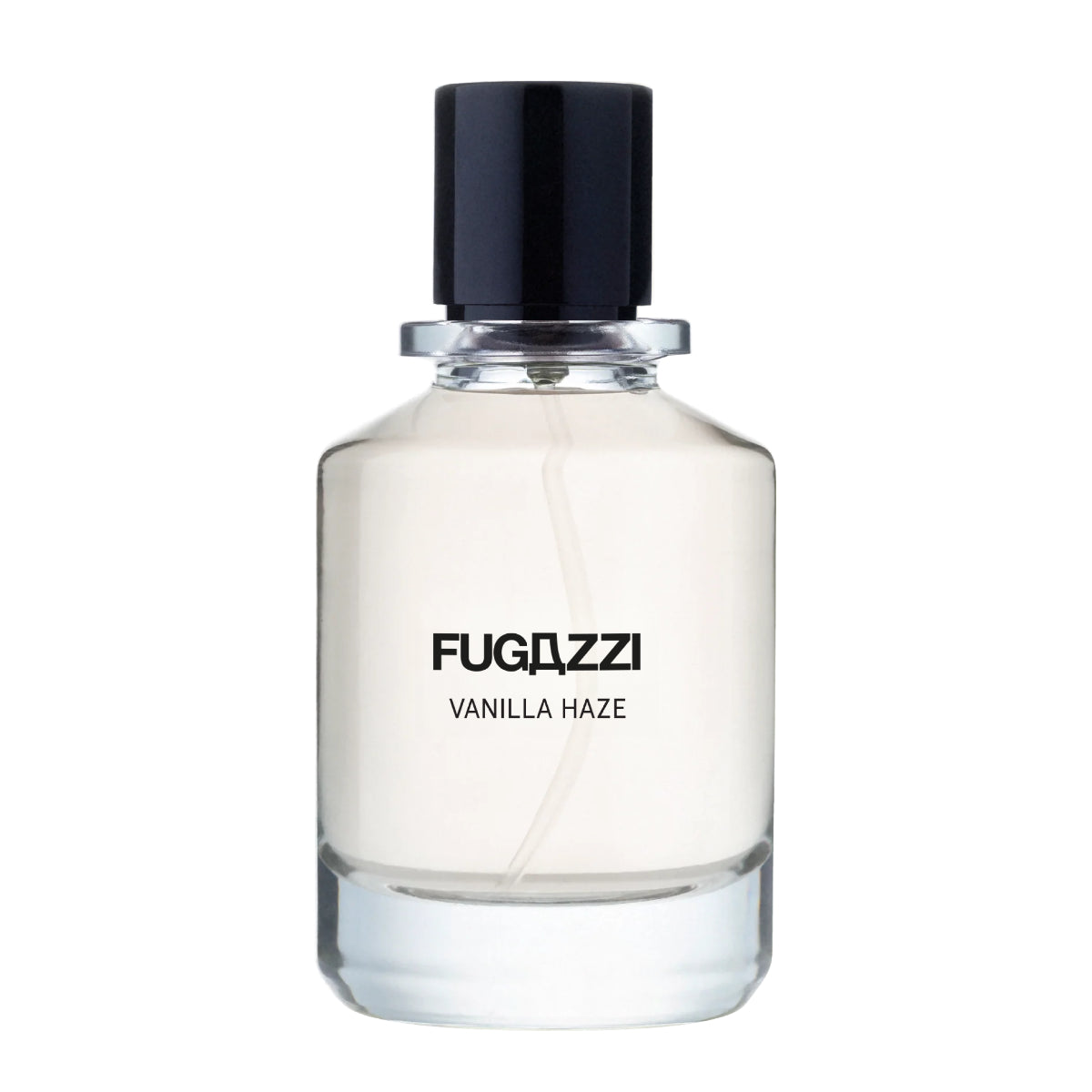 Fugazzi - Vanilla Haze Extrait Parfumflakon mit klarem Glas und schwarzem Deckel vor weißem Hintergrund